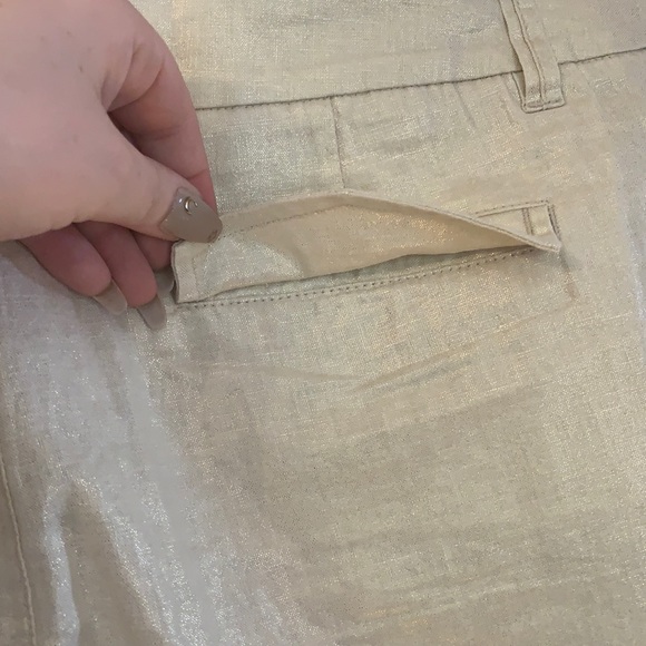 27” Ivory / Gold Cuff Hem Woven Shorts - Picture 8 of 16